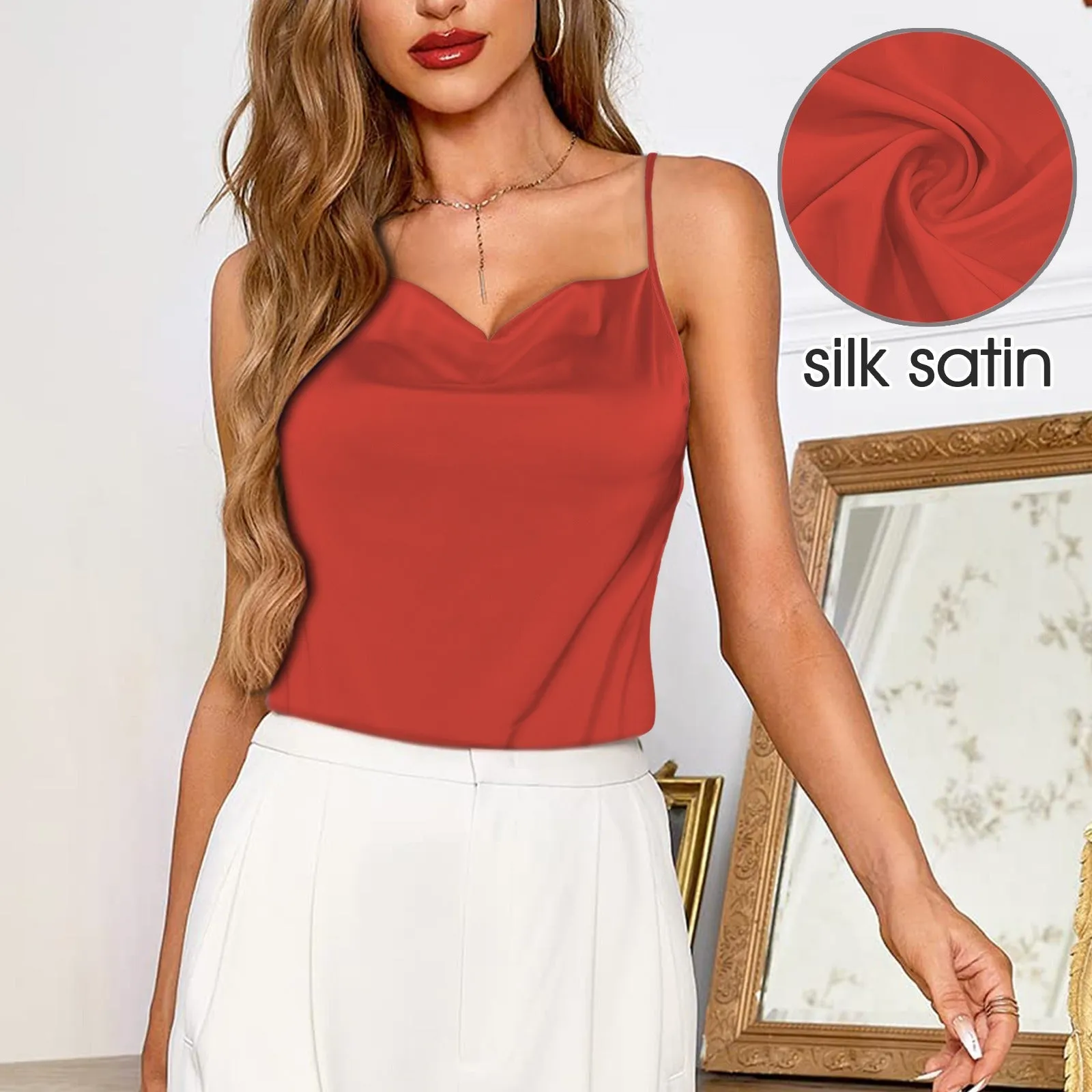 Women's Drop Neck Satin Cami Tops