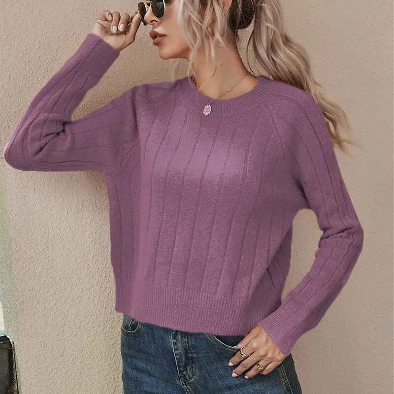 Women's Fine Gauge Stretch Crewneck Pullover Sweater K375