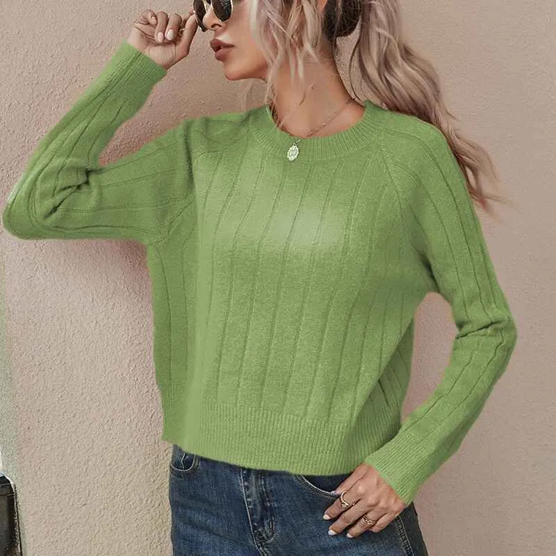 Women's Fine Gauge Stretch Crewneck Pullover Sweater K375