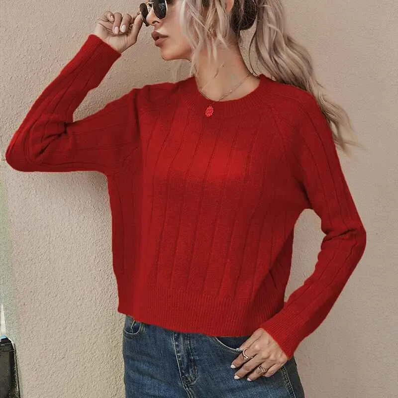 Women's Fine Gauge Stretch Crewneck Pullover Sweater K375