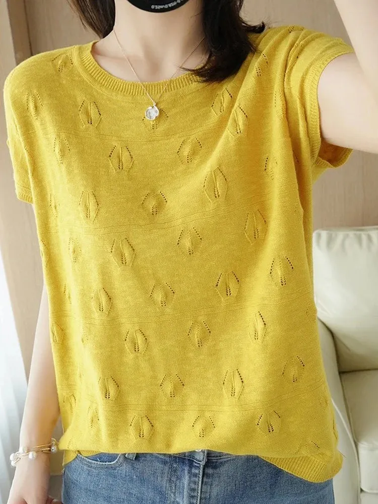Women's Knitted Thin O-neck Pullover Sweater