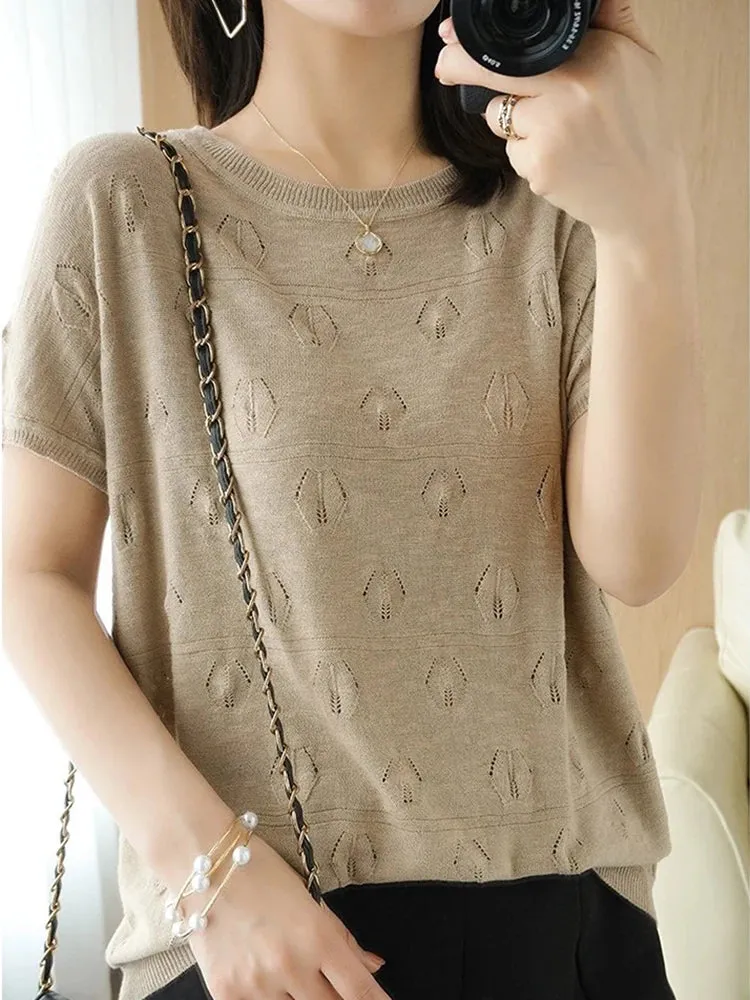 Women's Knitted Thin O-neck Pullover Sweater