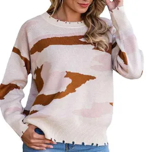 Women's Long Sleeve Round Neck Printed Tunic Sweater K305