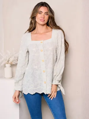 WOMEN'S LONG SLEEVES FLORAL DETAILED BLOUSE TOP
