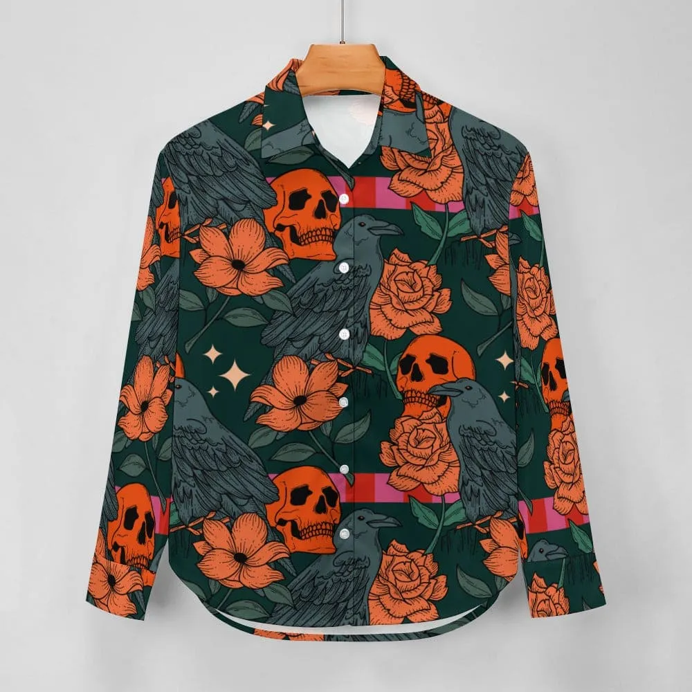 Women's Orange Roses 👩‍🦰️💀👚 Long Sleeved Blouse