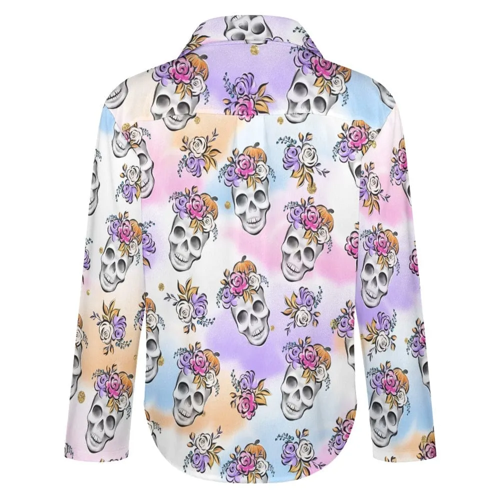 Women's Pastel Skulls Cropped Hem Blouse