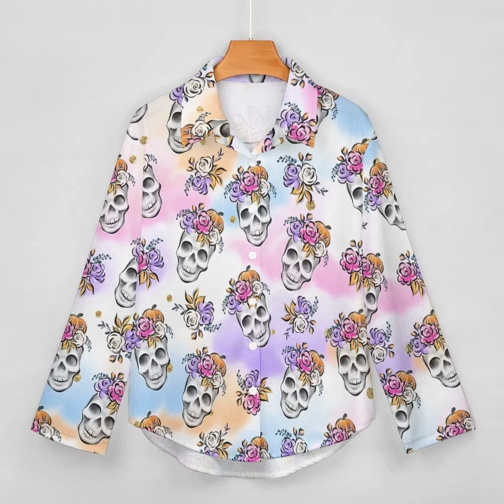 Women's Pastel Skulls Cropped Hem Blouse