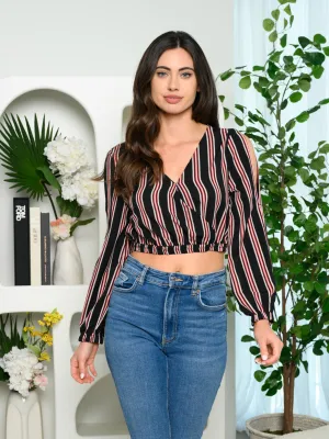 WOMEN'S PEEK A BOO LONG SLEEVE WRAP TOP