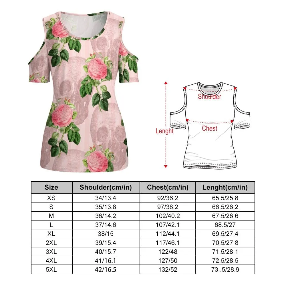 Women's Pink Skull Roses Off Shoulder Blouse