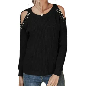 Women's Sexy Off Shoulder Long Sleeve Winter Sweaters Casual Pullover Solid Loose Knit Jumper Fall Tunic Tops K340