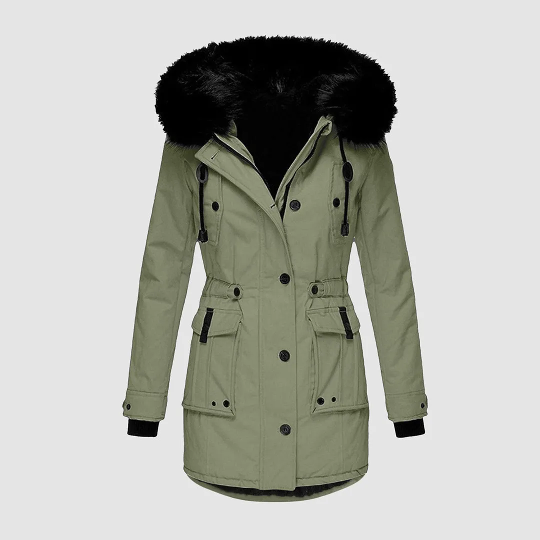 Women's Stylish Black Faux Fur Parka