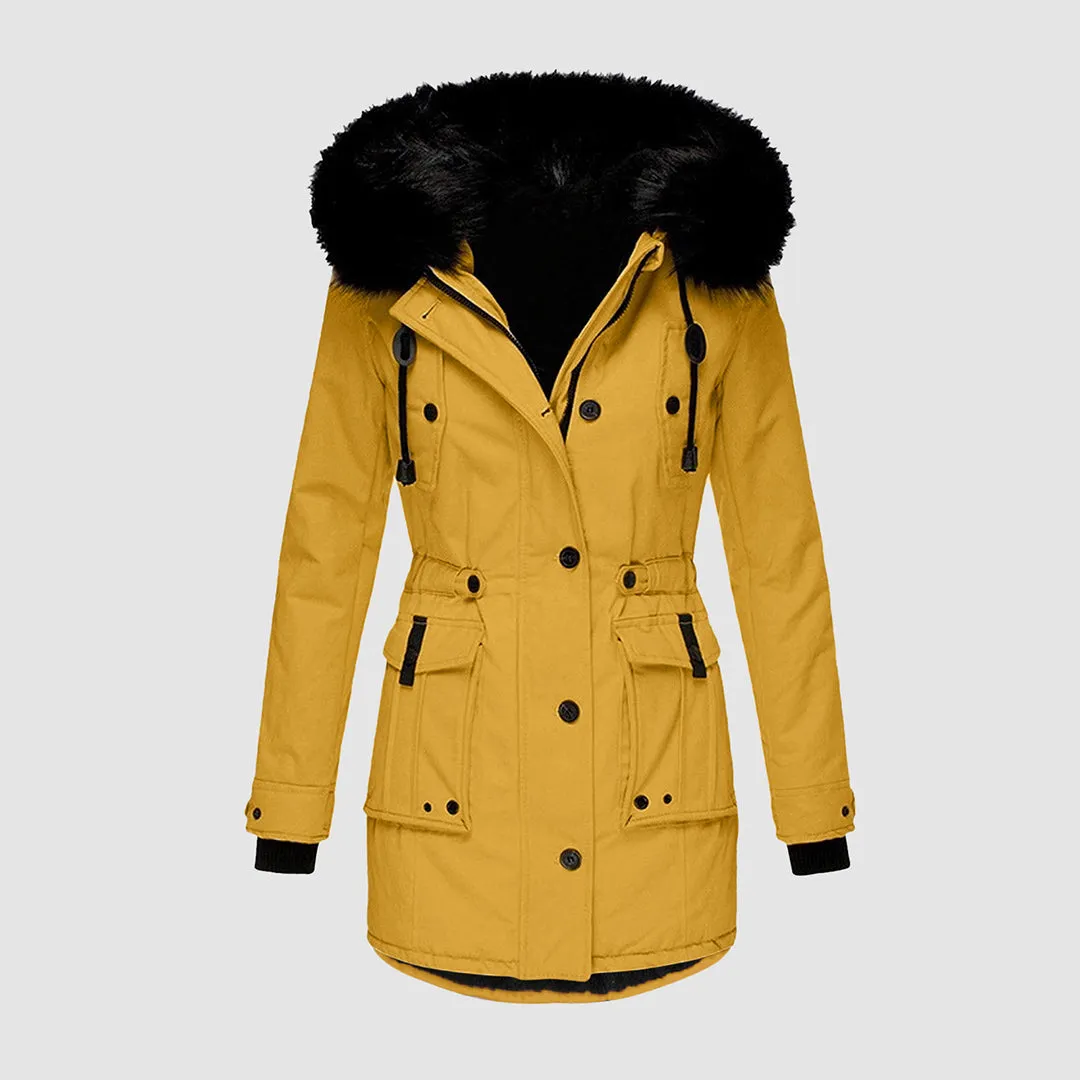 Women's Stylish Black Faux Fur Parka