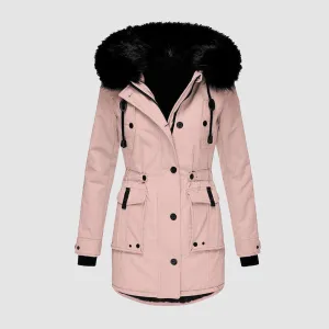 Women's Stylish Black Faux Fur Parka