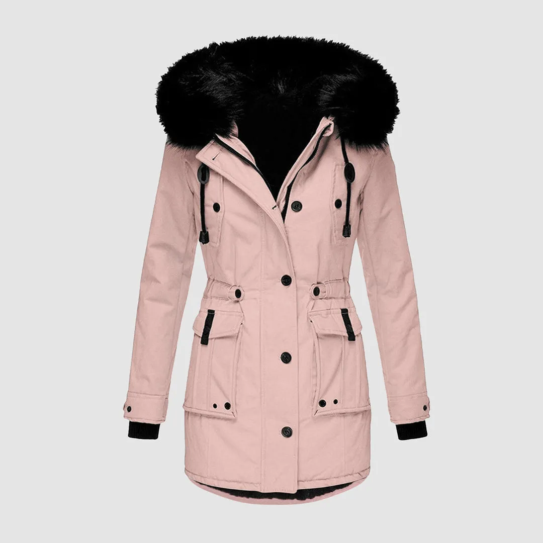 Women's Stylish Black Faux Fur Parka