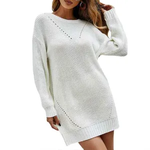Women's Sweater Dress Casual Crew Neck Long Sleeve Knitted Pullover Dress  K330