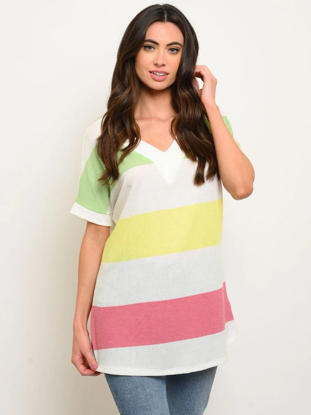 WOMEN'S THERMO STRIPE MULTICOLOR V-NECK BAND TOP