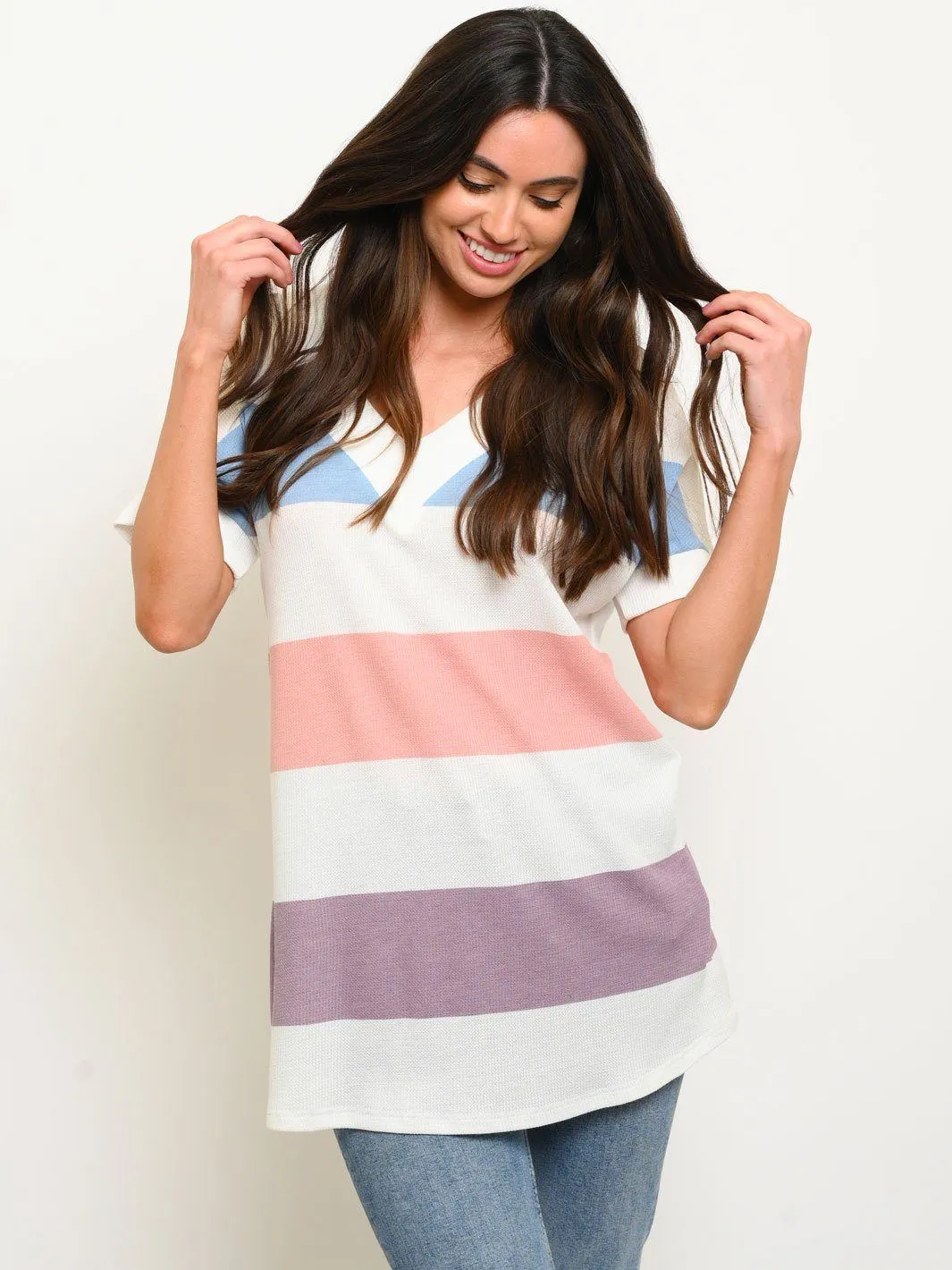 WOMEN'S THERMO STRIPE MULTICOLOR V-NECK BAND TOP