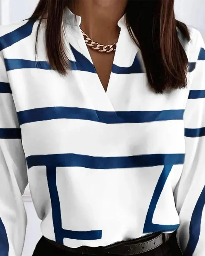Xieyinshe - Casual Striped V-Neck Long Sleeve Top