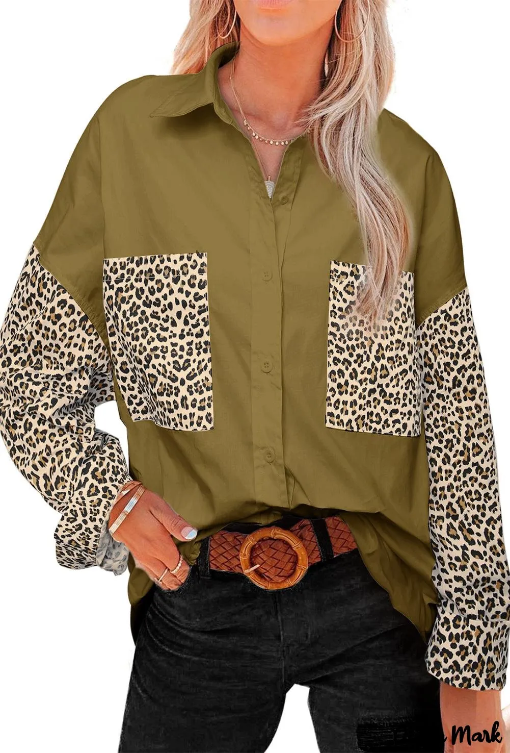 Xieyinshe - Patchwork Drop Shoulder Long Sleeve Shirt