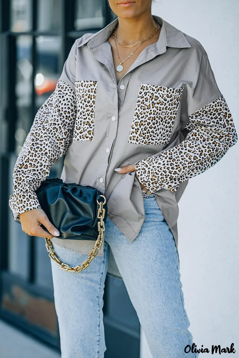Xieyinshe - Patchwork Drop Shoulder Long Sleeve Shirt