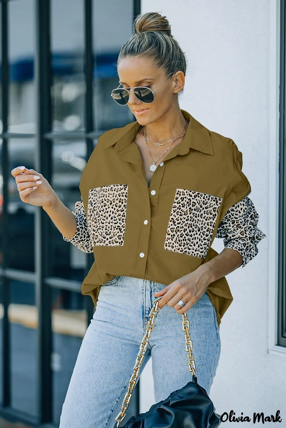 Xieyinshe - Patchwork Drop Shoulder Long Sleeve Shirt