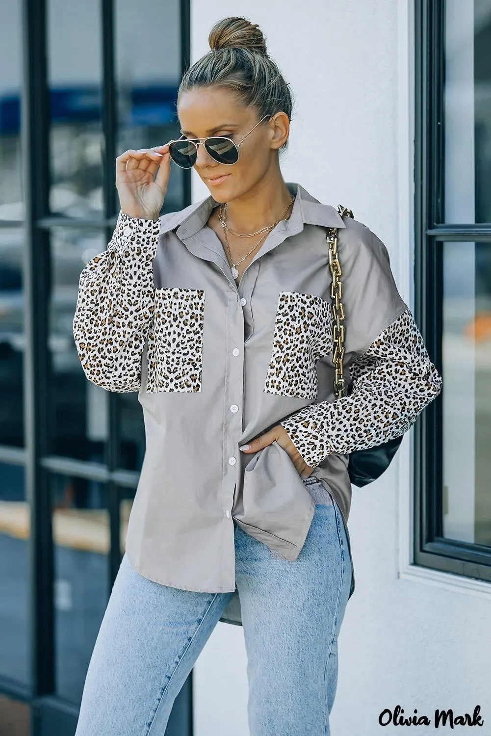 Xieyinshe - Patchwork Drop Shoulder Long Sleeve Shirt