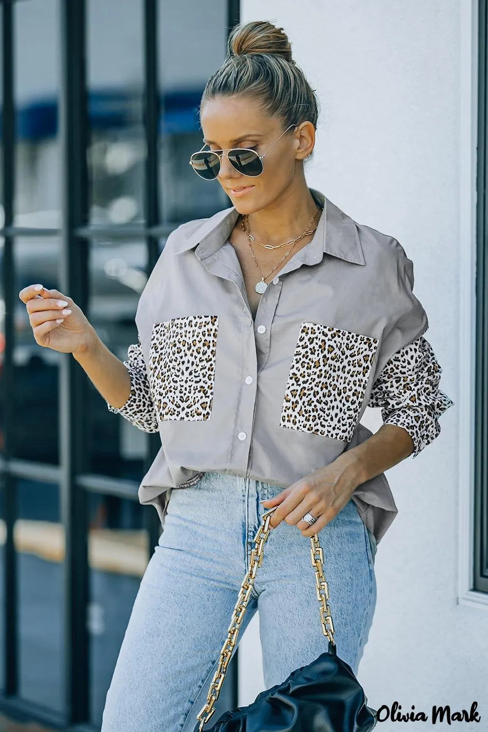 Xieyinshe - Patchwork Drop Shoulder Long Sleeve Shirt