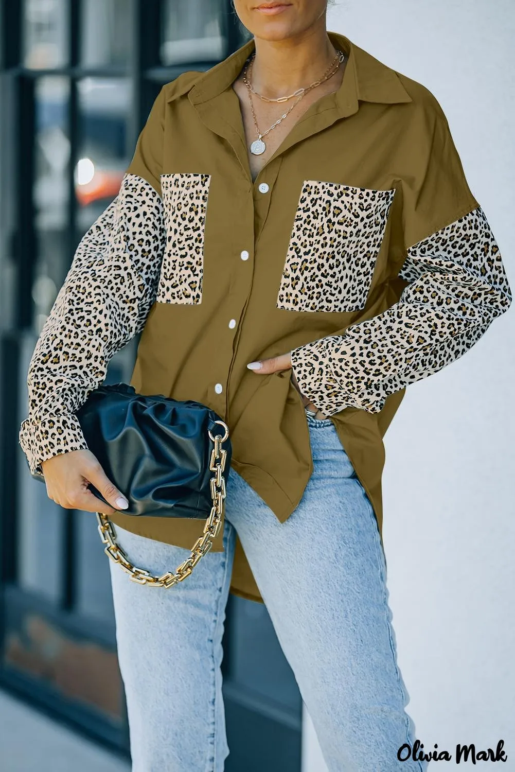 Xieyinshe - Patchwork Drop Shoulder Long Sleeve Shirt