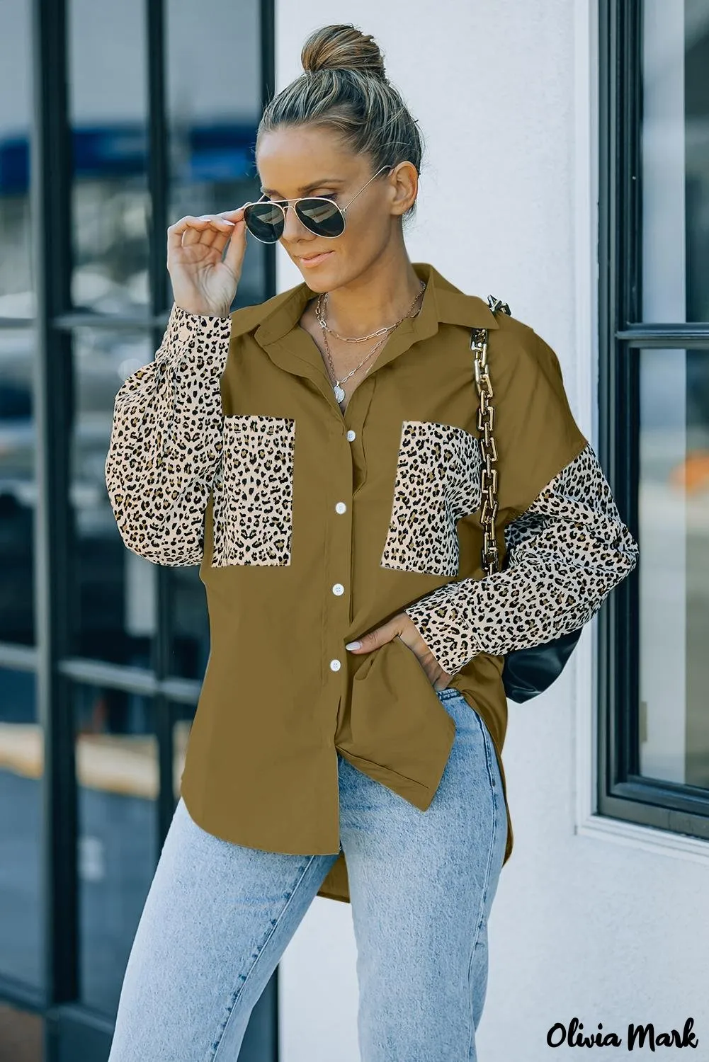 Xieyinshe - Patchwork Drop Shoulder Long Sleeve Shirt
