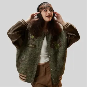 Y2K Patchwork Oversized Varsity Jacket for a Sophisticated Look