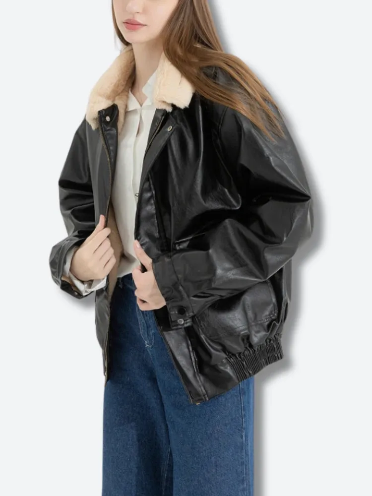 Y2K Plush Lined Faux Leather Jacket