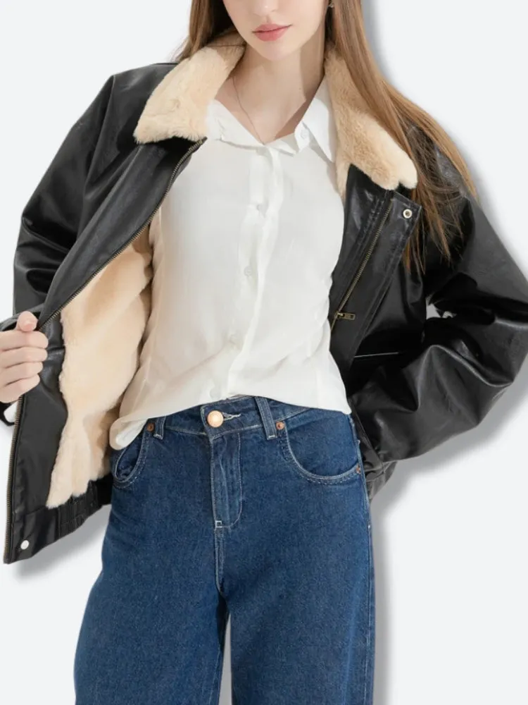 Y2K Plush Lined Faux Leather Jacket