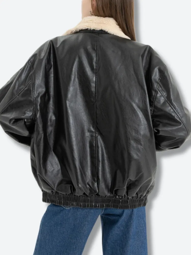 Y2K Plush Lined Faux Leather Jacket