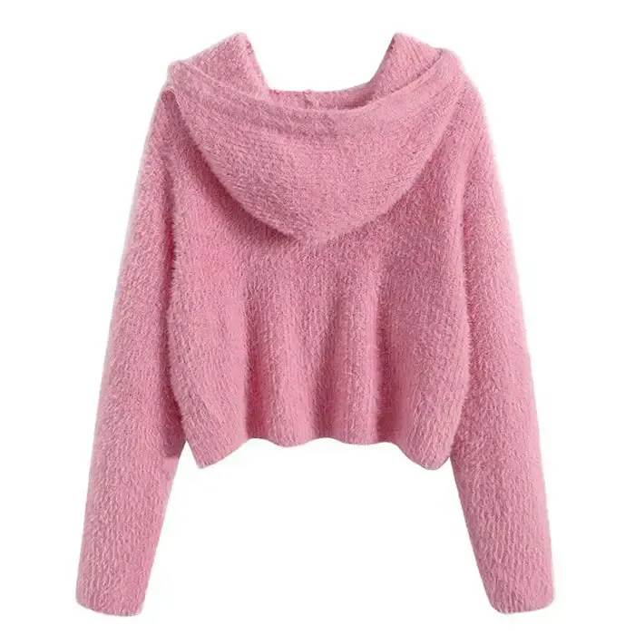 Y2K Star Hoodie Sweater with Full Zip Closure in Pink and Beige
