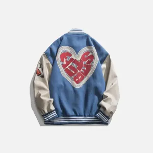 Y2K Varsity Jacket with Heart-Shaped Letter Print