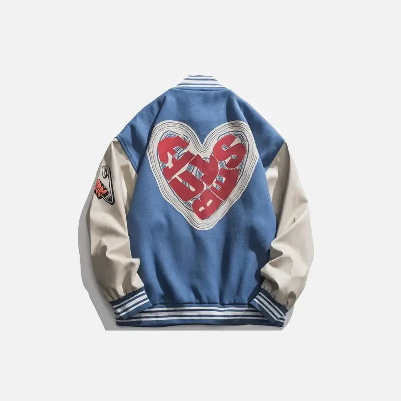 Y2K Varsity Jacket with Heart-Shaped Letter Print