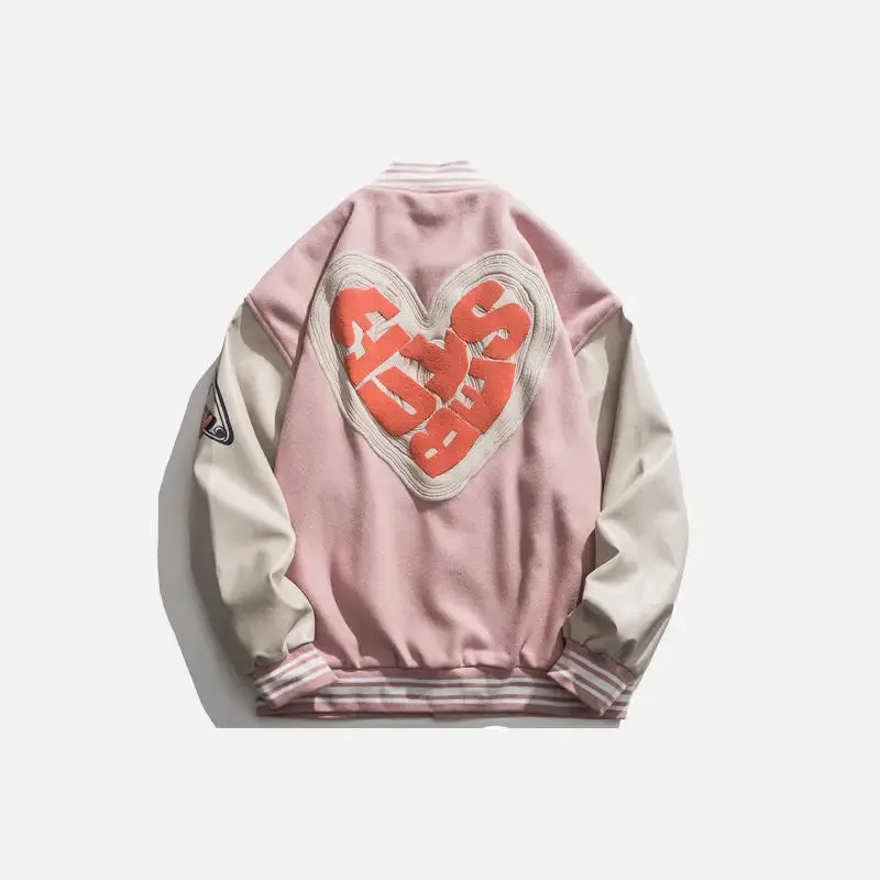 Y2K Varsity Jacket with Heart-Shaped Letter Print